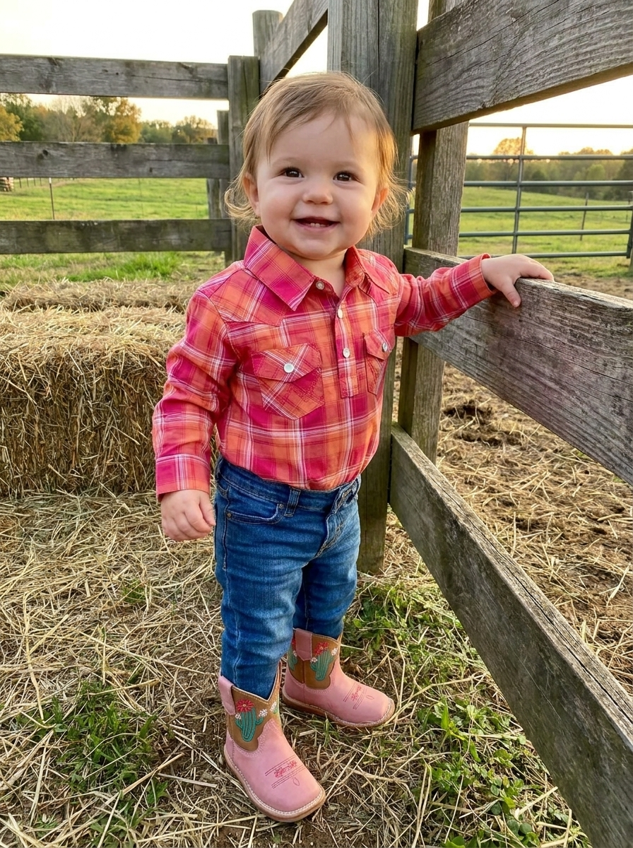 🌷 Baby Girl Wrangler Pink & Orange Pearl Snap Bodysuit