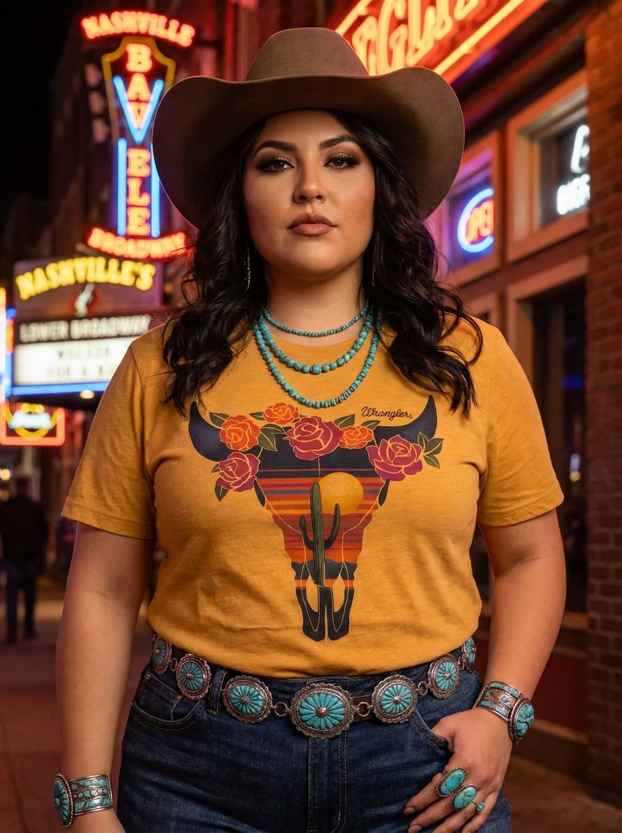 Wrangler Mustard Bull Skull Graphic Tee