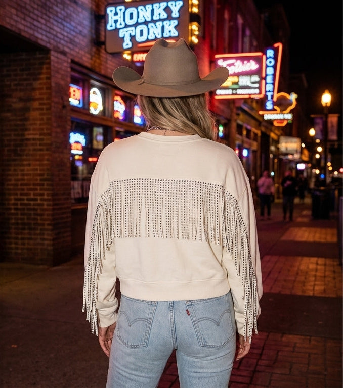 White Studded Fringe Sweatshirt