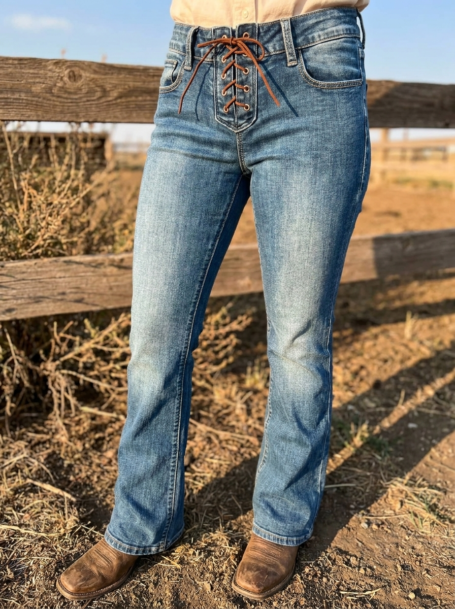 Grace in LA Lace-Up Bootcut Jeans