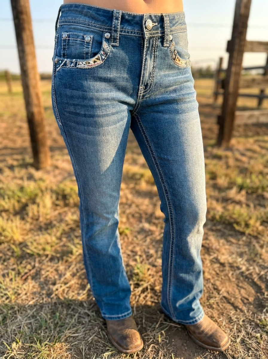 Grace in LA Turquoise Embellished Bootcut Jeans