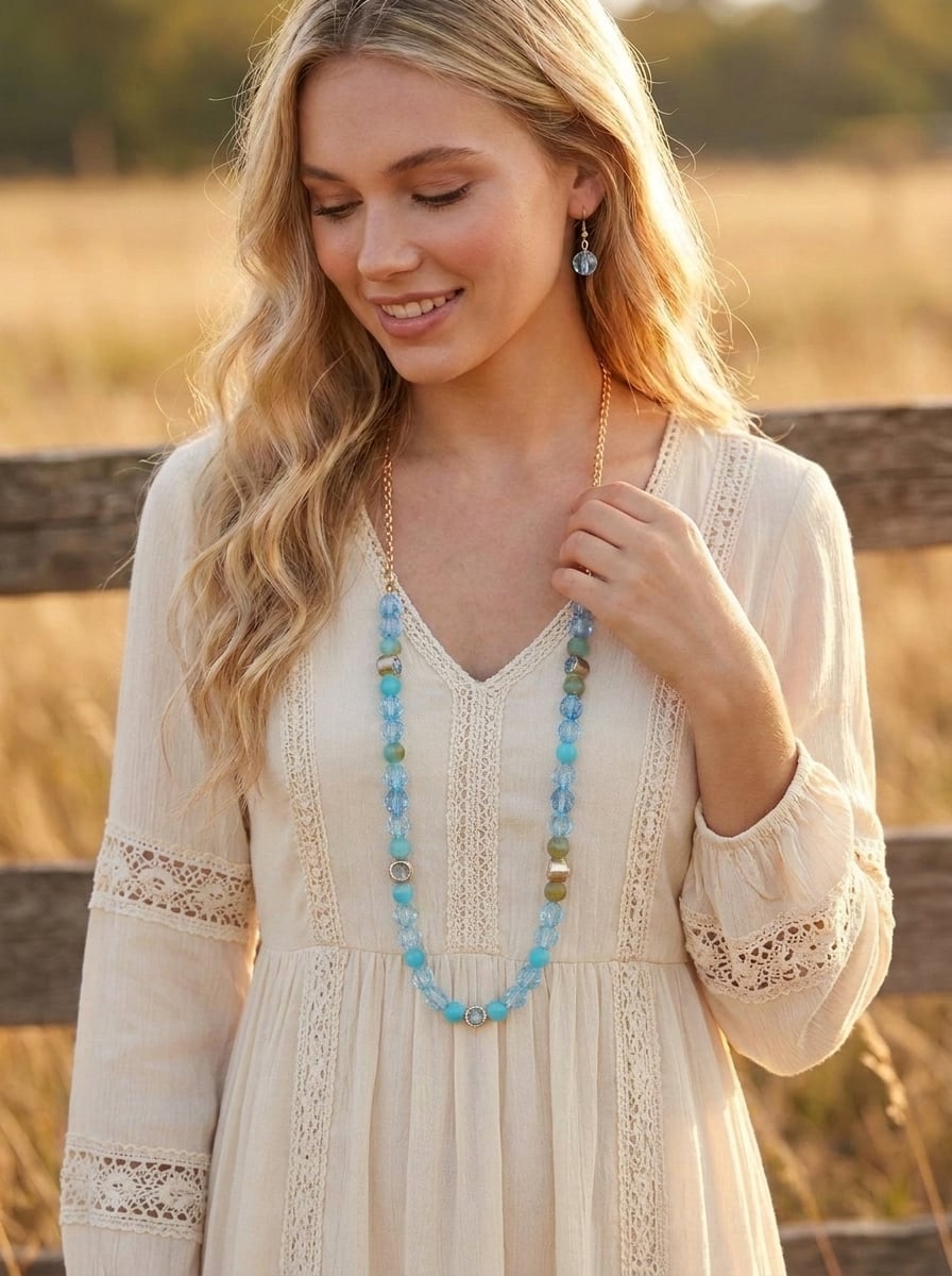 Blue Stone Necklace & Earring Set