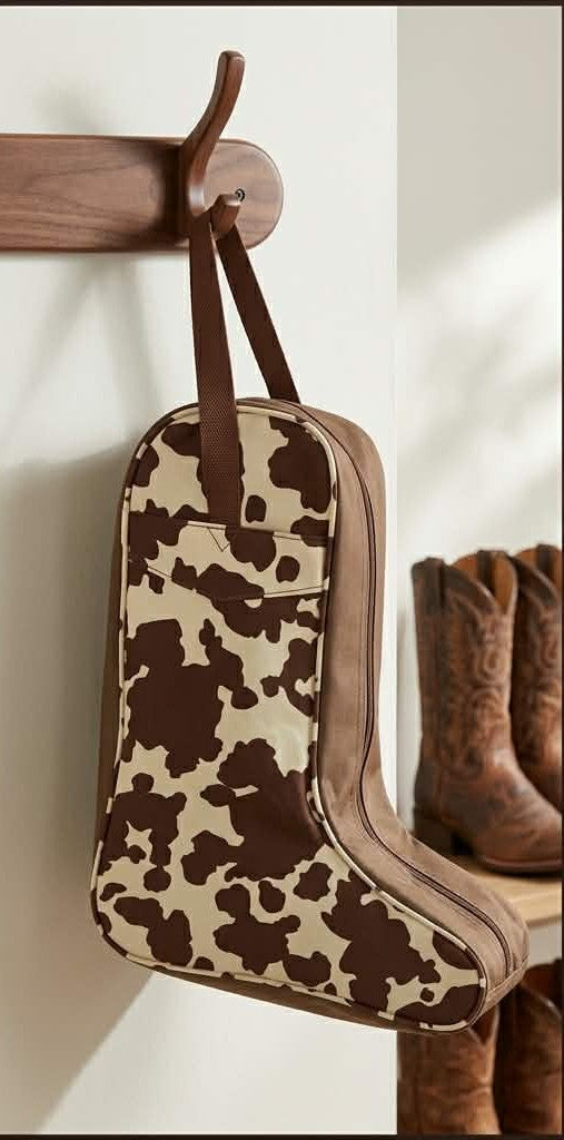 Brown & Cream Cow Print Boot Bag