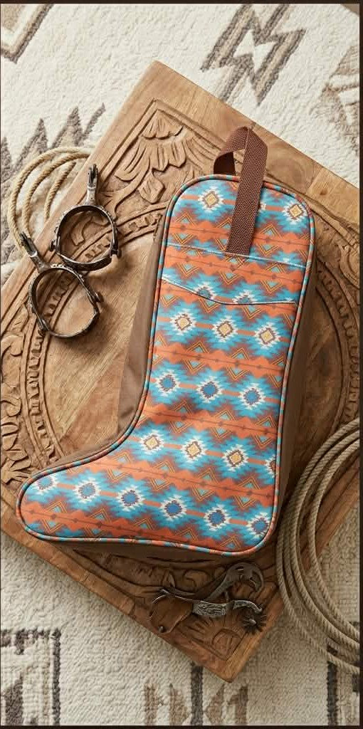 Brown & Blue Aztec Western Boot Bag