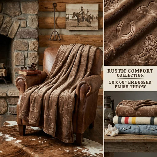 Brown Embossed Western Plush Throw Blanket