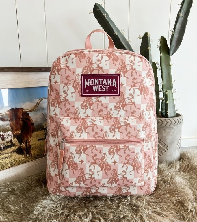 Montana West Backpack - Pink Checkered Buckin' Horse