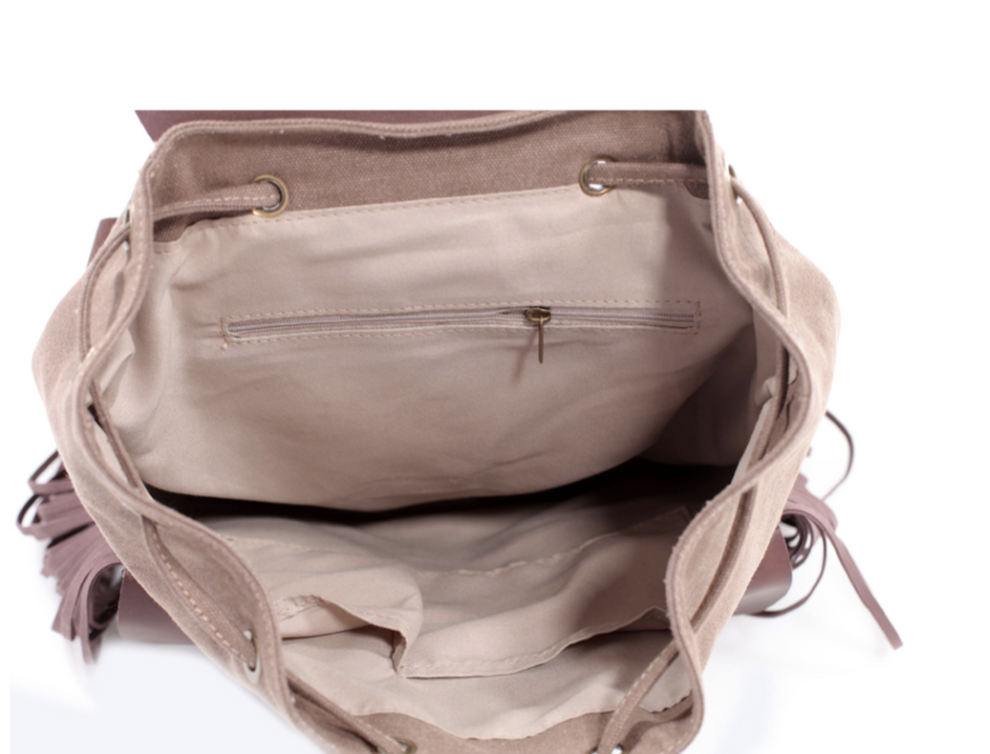 Camo Fringe Canvas & Leather Backpack