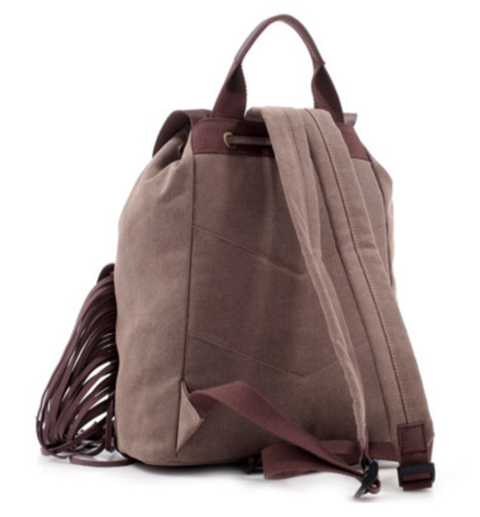 Camo Fringe Canvas & Leather Backpack