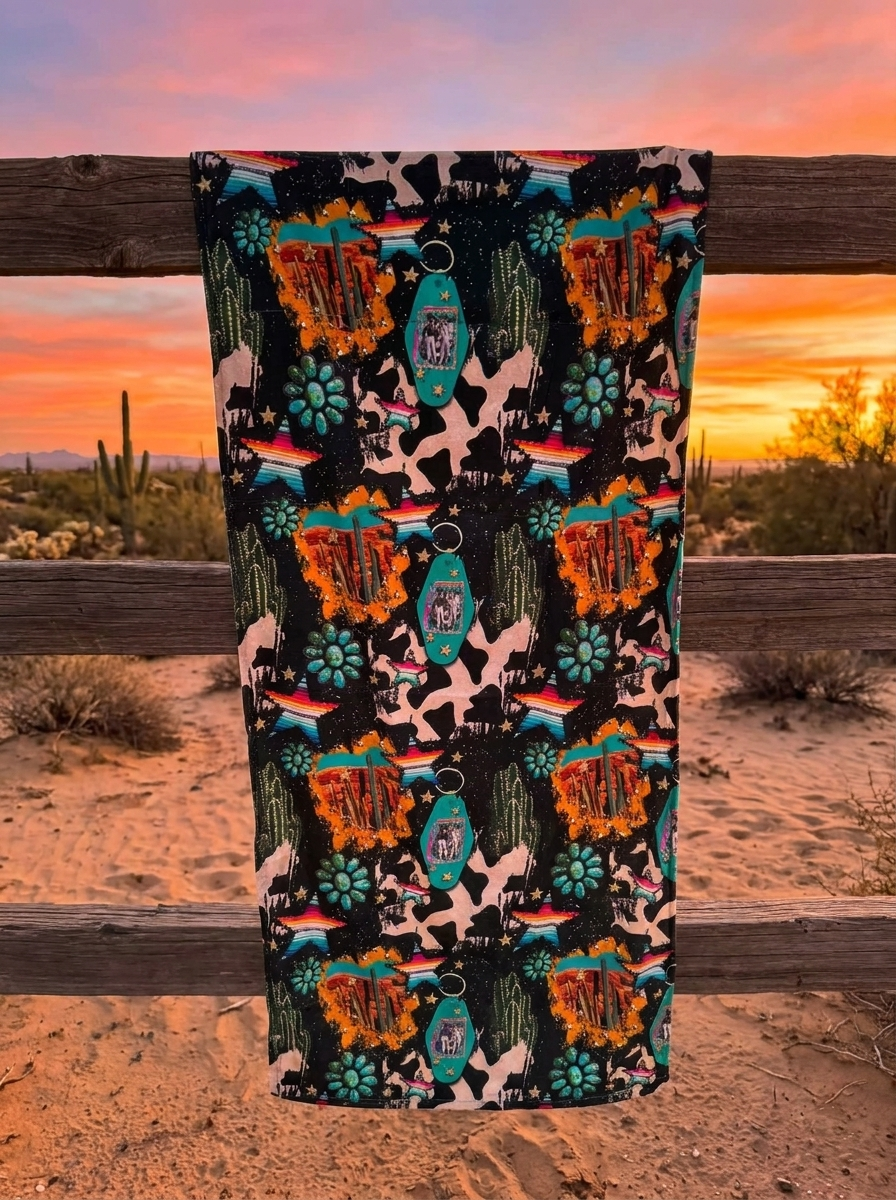 Cow Print Western Icons Towel