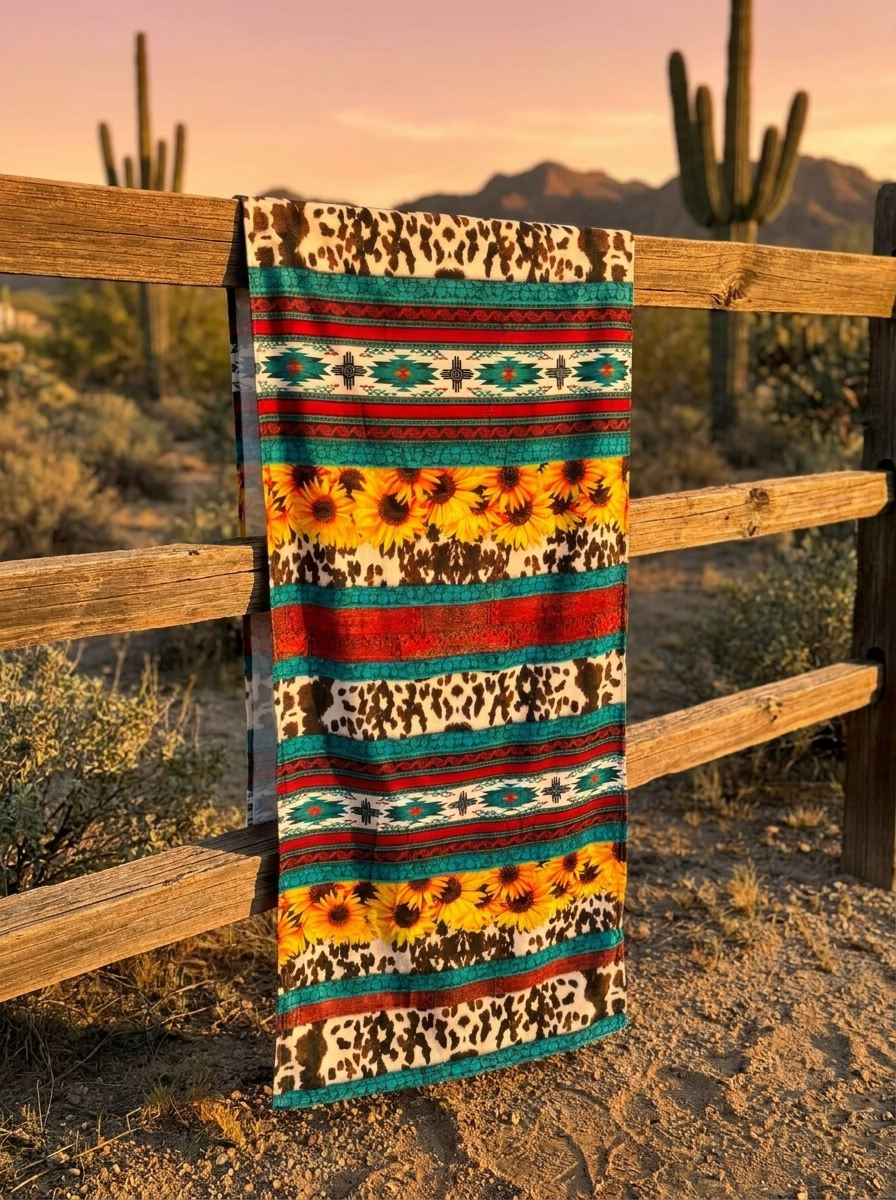 Turquoise & Sunflower Western Towel