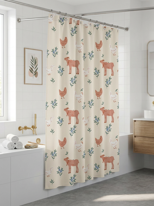 Meridian Home Farmhouse Chicken & Goat Shower Curtain Set