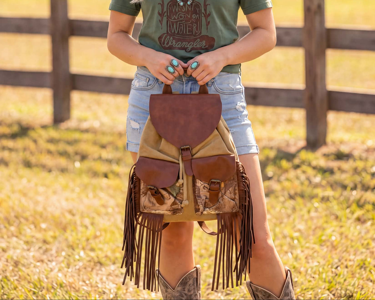 RealTree Camo Fringe Canvas & Leather Backpack