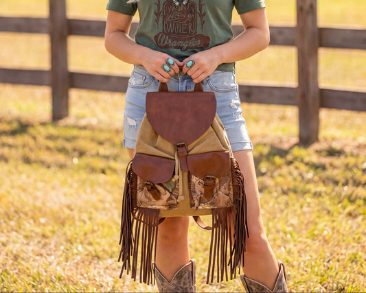 RealTree Camo Fringe Canvas & Leather Backpack