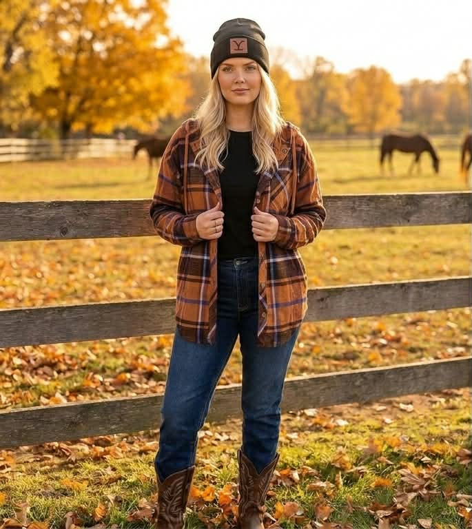 Cabin Plaid Boyfriend Hooded Button-Down