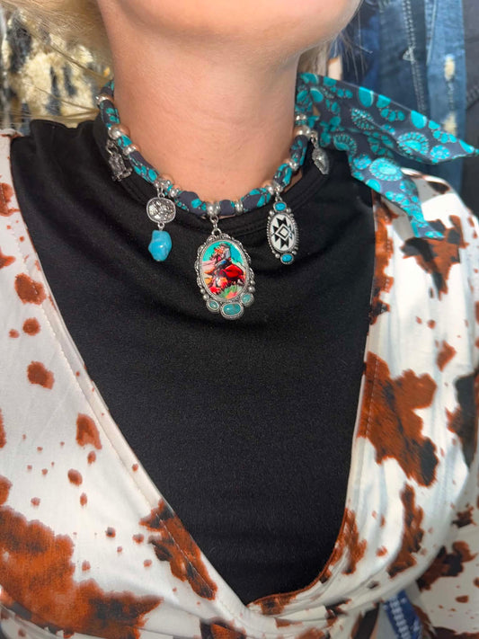 Turquoise Cowgirl Scarf Necklace