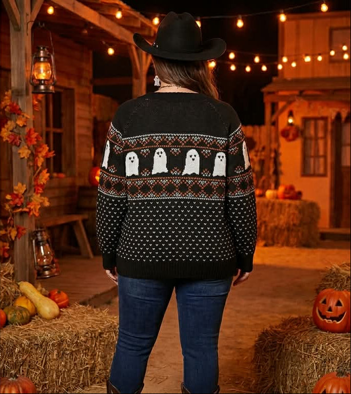 Halloween Ghost Fair Isle Button-Front Cardigan