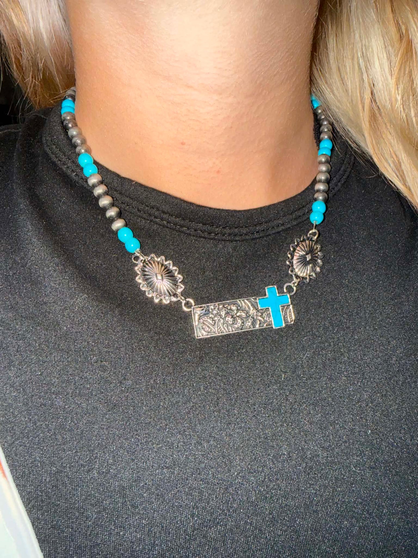 Turquoise Cross Western Necklace