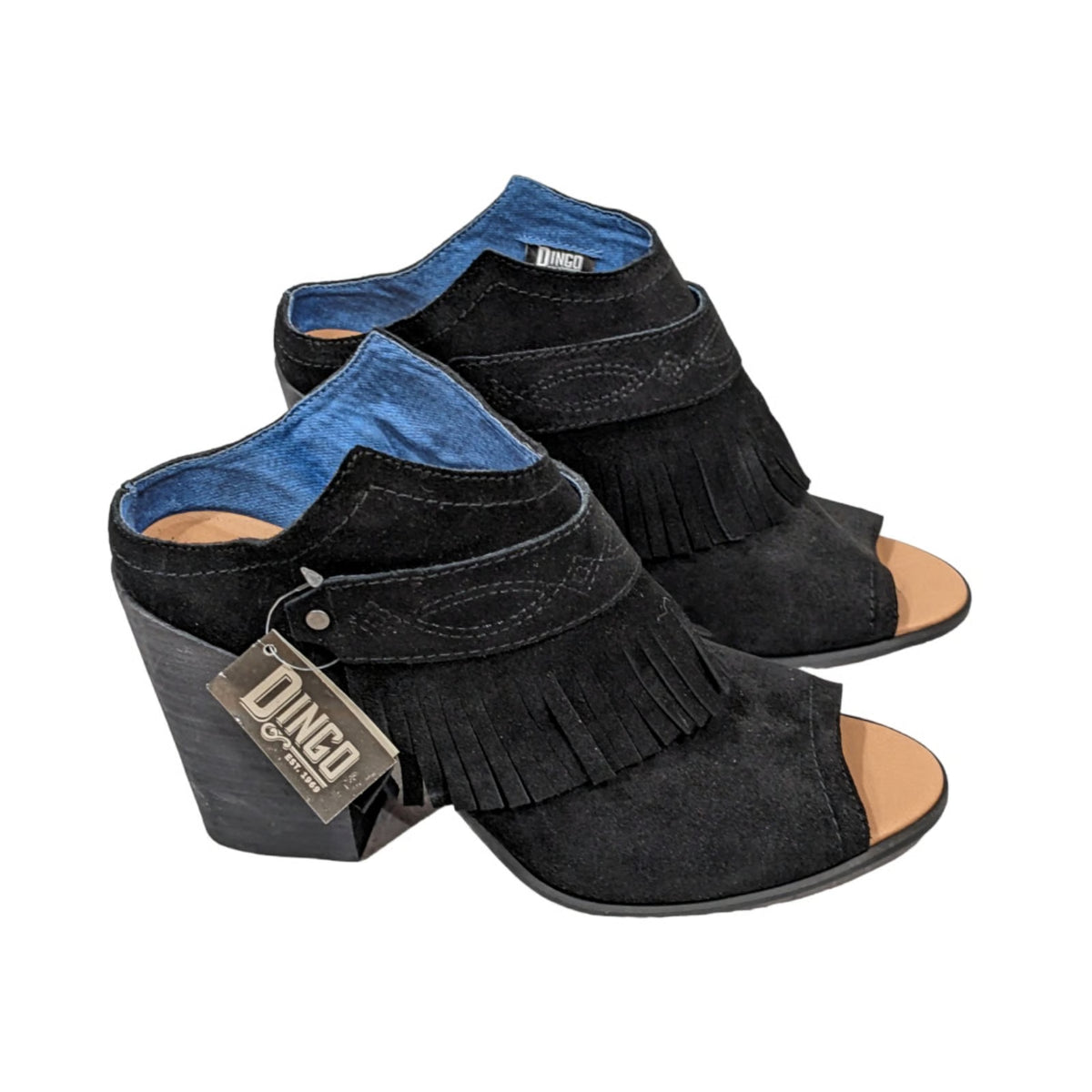 Dingo Black Suede Fringe Western Heels