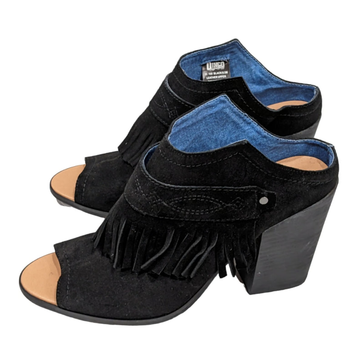 Dingo Black Suede Fringe Western Heels