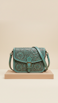 Turquoise tooled leather crossbody bag