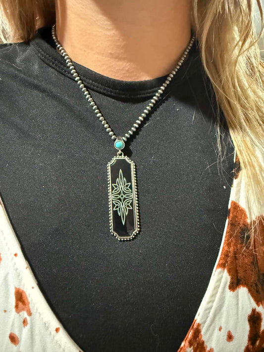 Black Western Boot Stitch Pendant Necklace