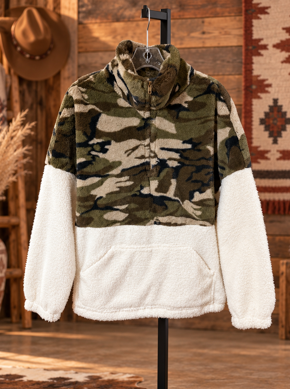 Camo & Cream Sherpa Half-Zip Pullover