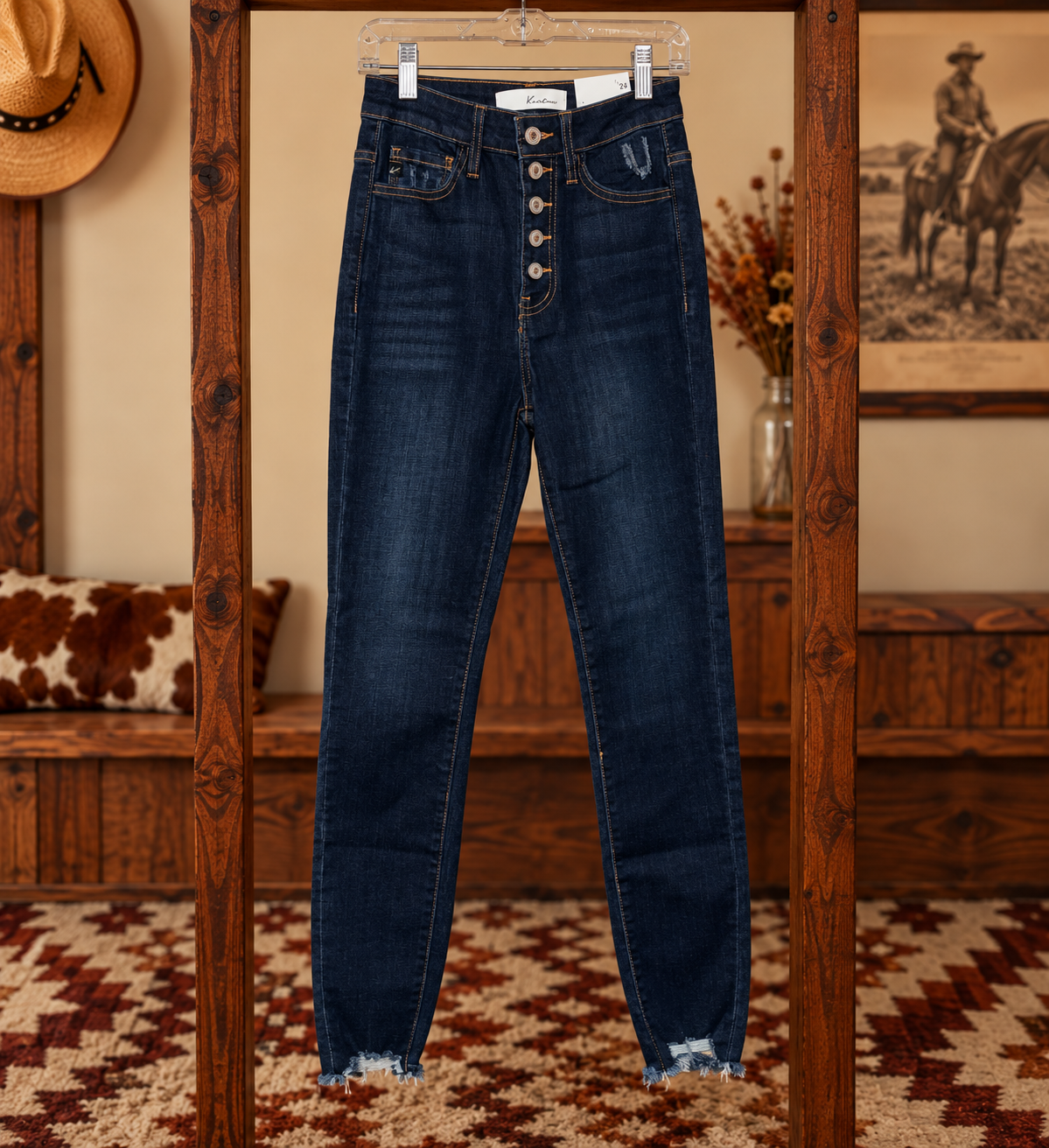 KanCan High Rise Button Fly Raw Hem Skinny Jeans