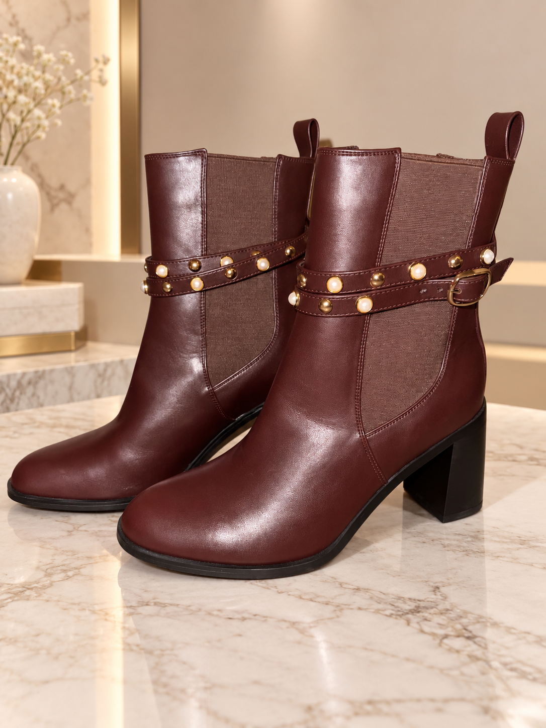 Espresso Pearl Stud Booties