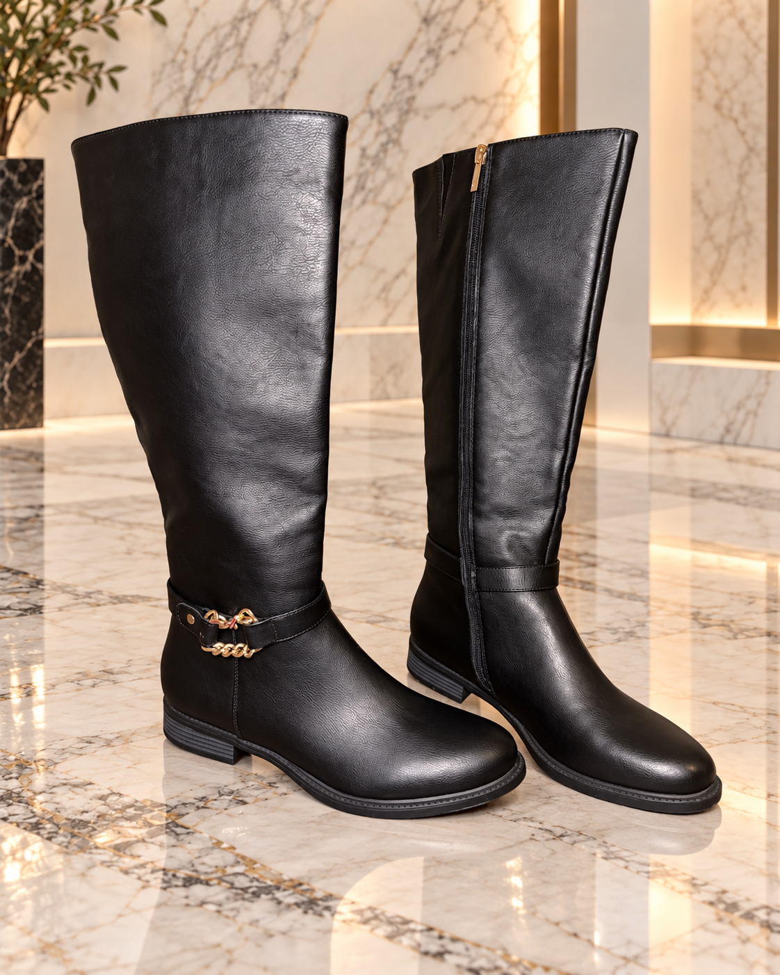 Black Gold Chain Riding Boots