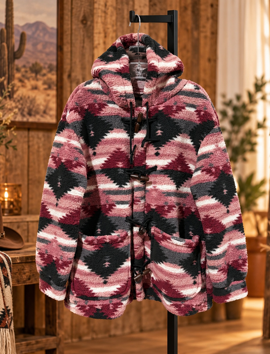 Dusty Rose Southwestern Toggle Sherpa Coat