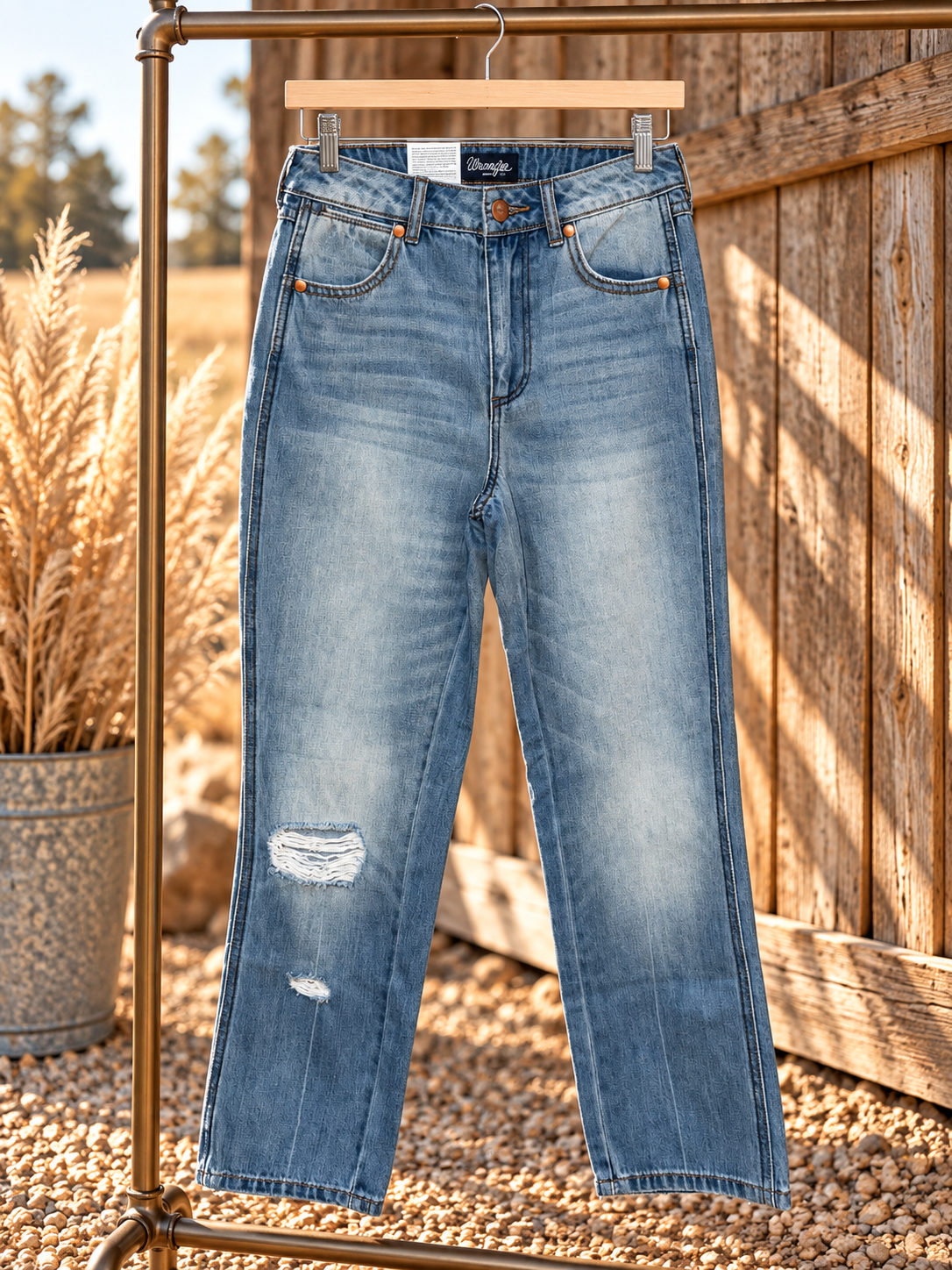 Wrangler High Rise Distressed Wide Leg Jeans – Light Wash