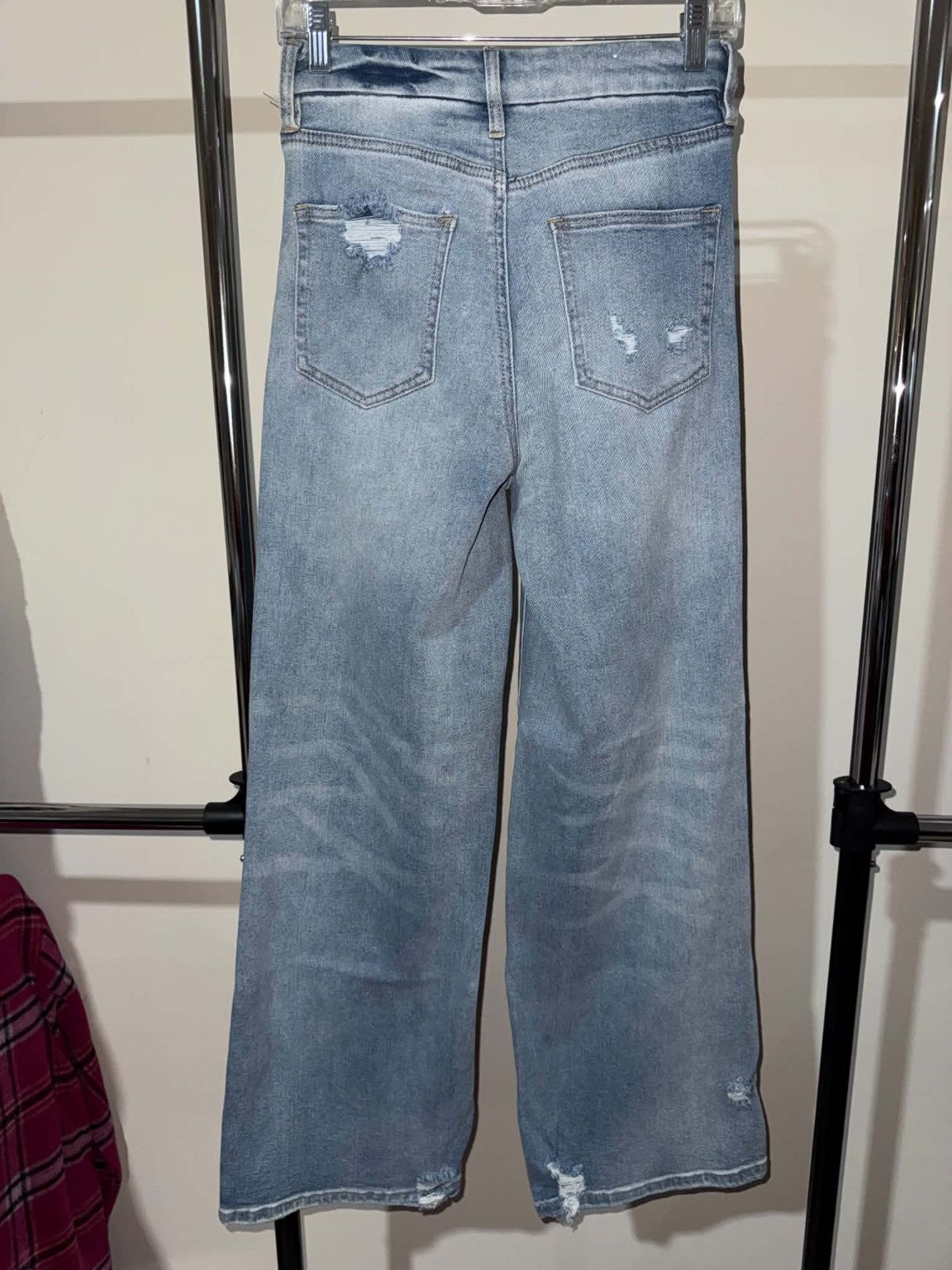 High Rise Distressed Wide Leg Jeans – Light Wash