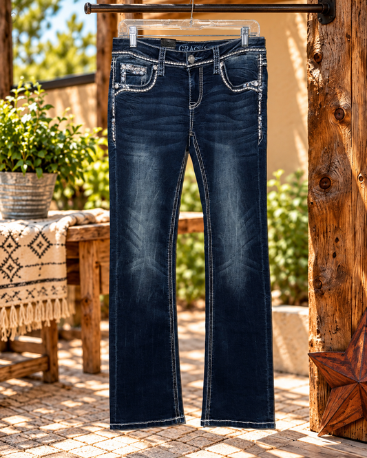 Grace in LA Rhinestone Embellished Bootcut Jeans