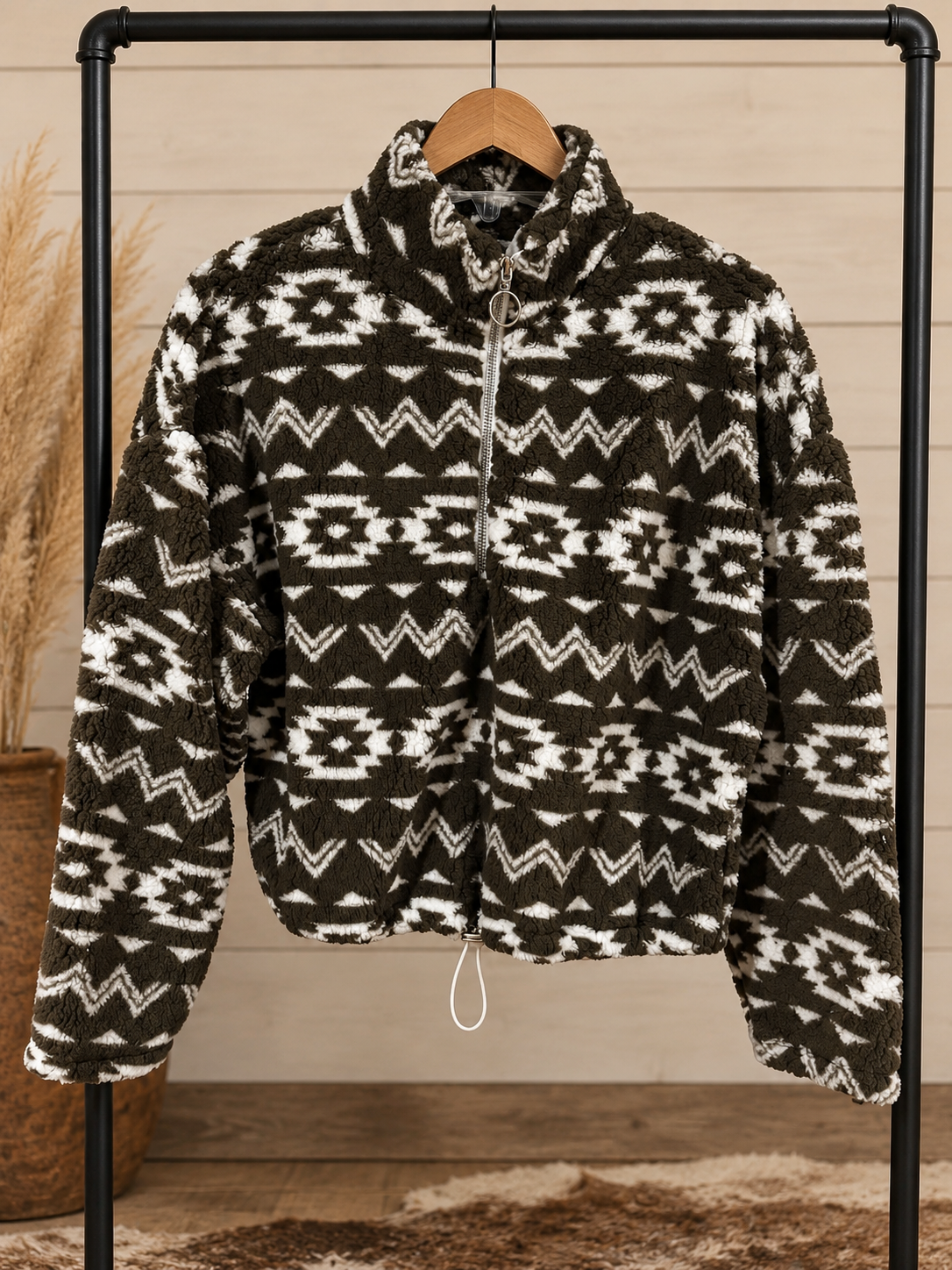 Mocha Southwestern Sherpa Half-Zip Pullover