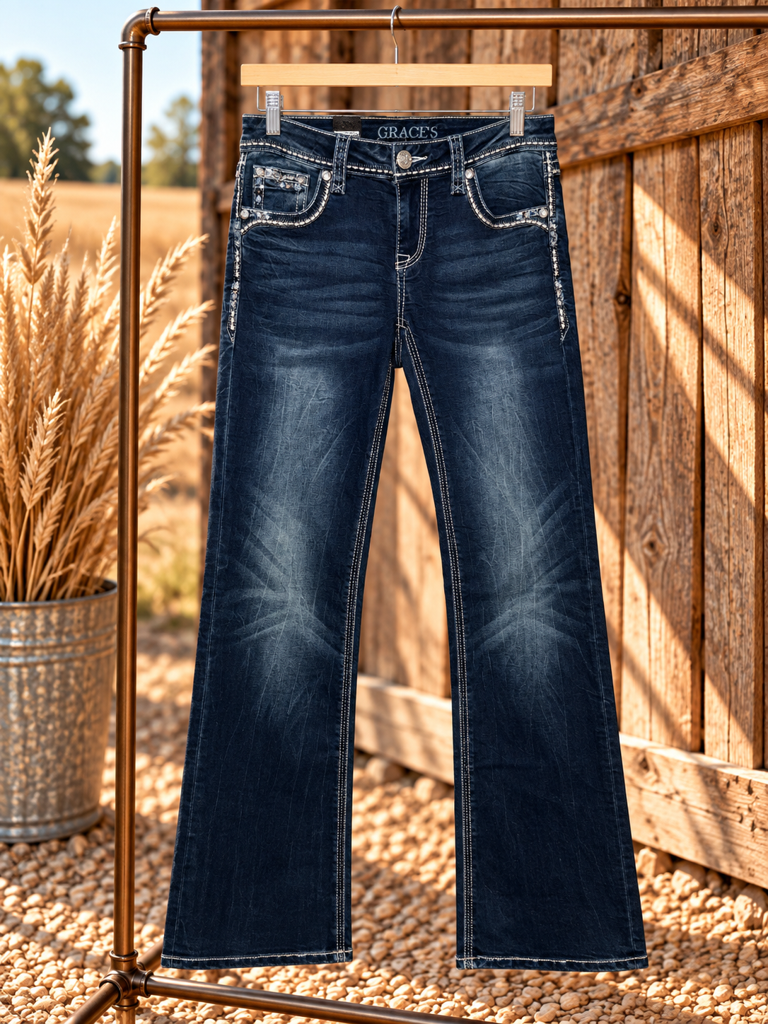 Grace in LA Rhinestone Embellished Bootcut Jeans