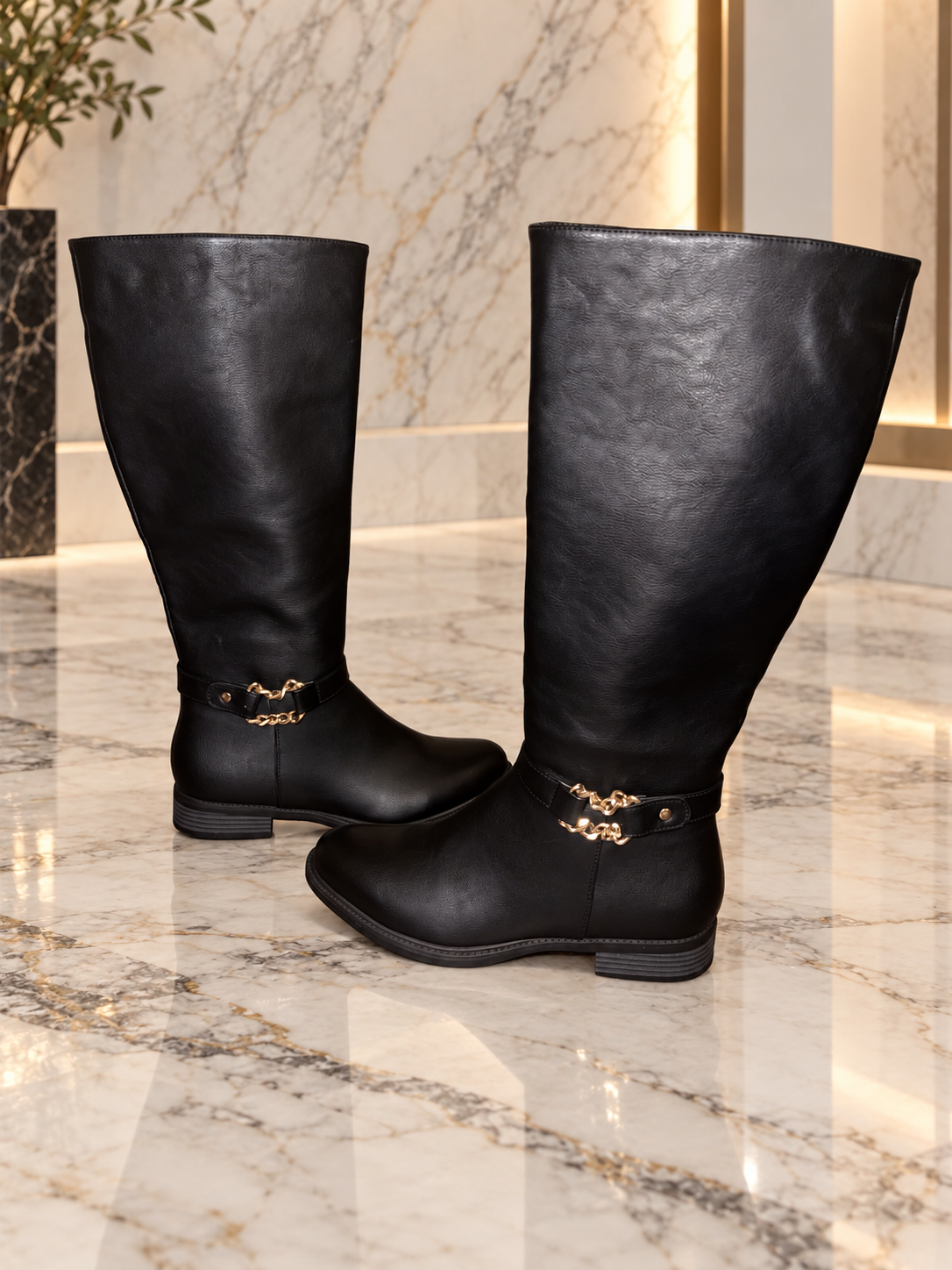 Black Gold Chain Riding Boots