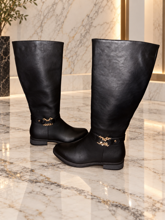 Black Gold Chain Riding Boots