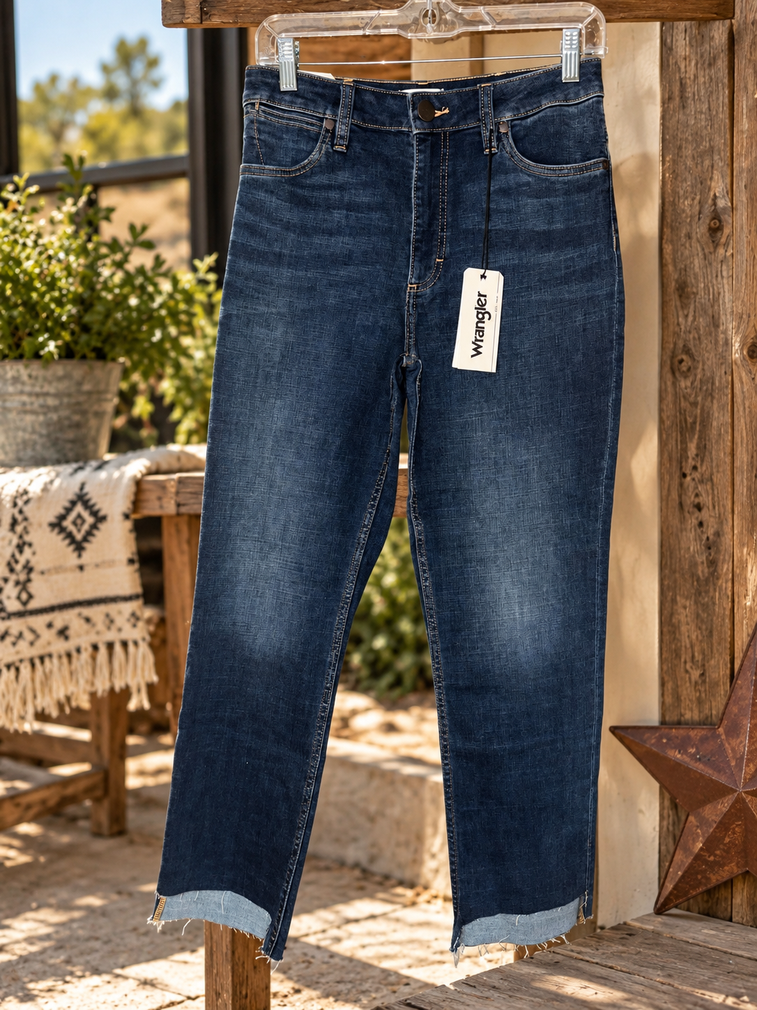 Wrangler High Rise Step Hem Wide Leg Jeans