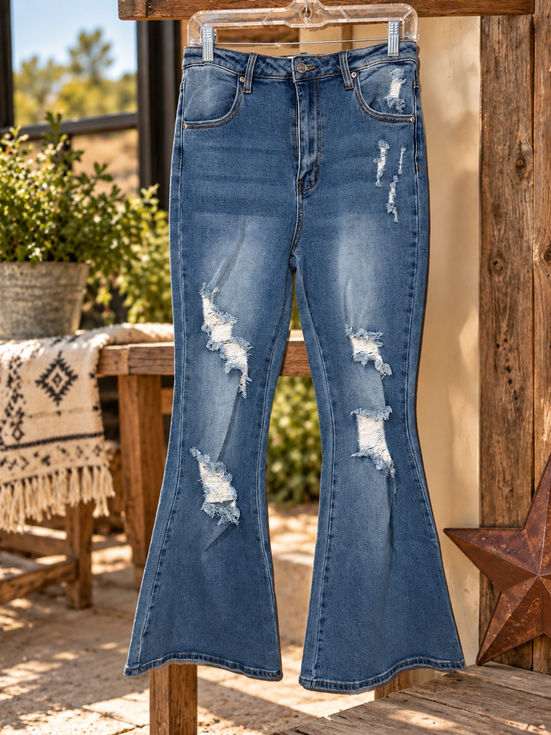 High Rise Distressed Flare Jeans