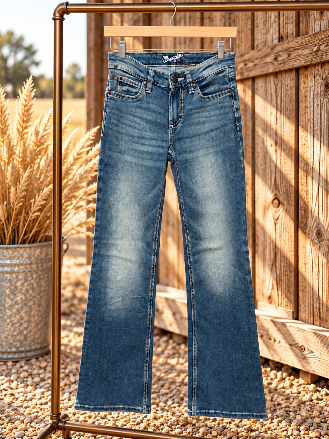 Wrangler Western Stitch Bootcut Jeans – Medium Wash