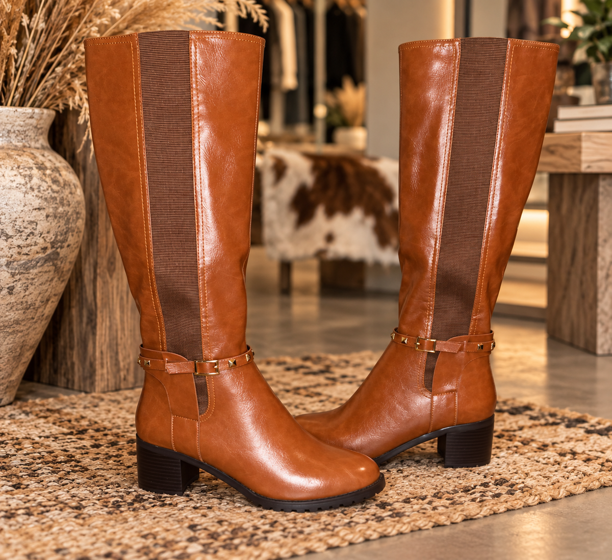 Cognac Cozy Lined Riding Boots
