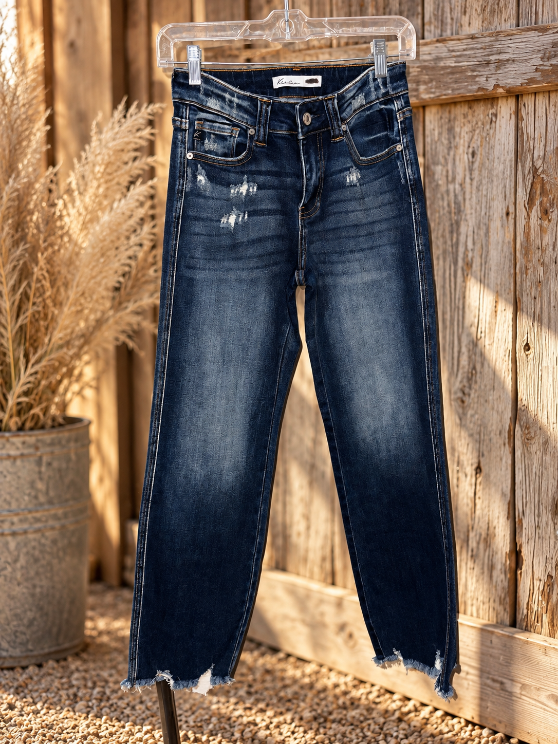KanCan Dark Wash Distressed Straight Leg Jeans