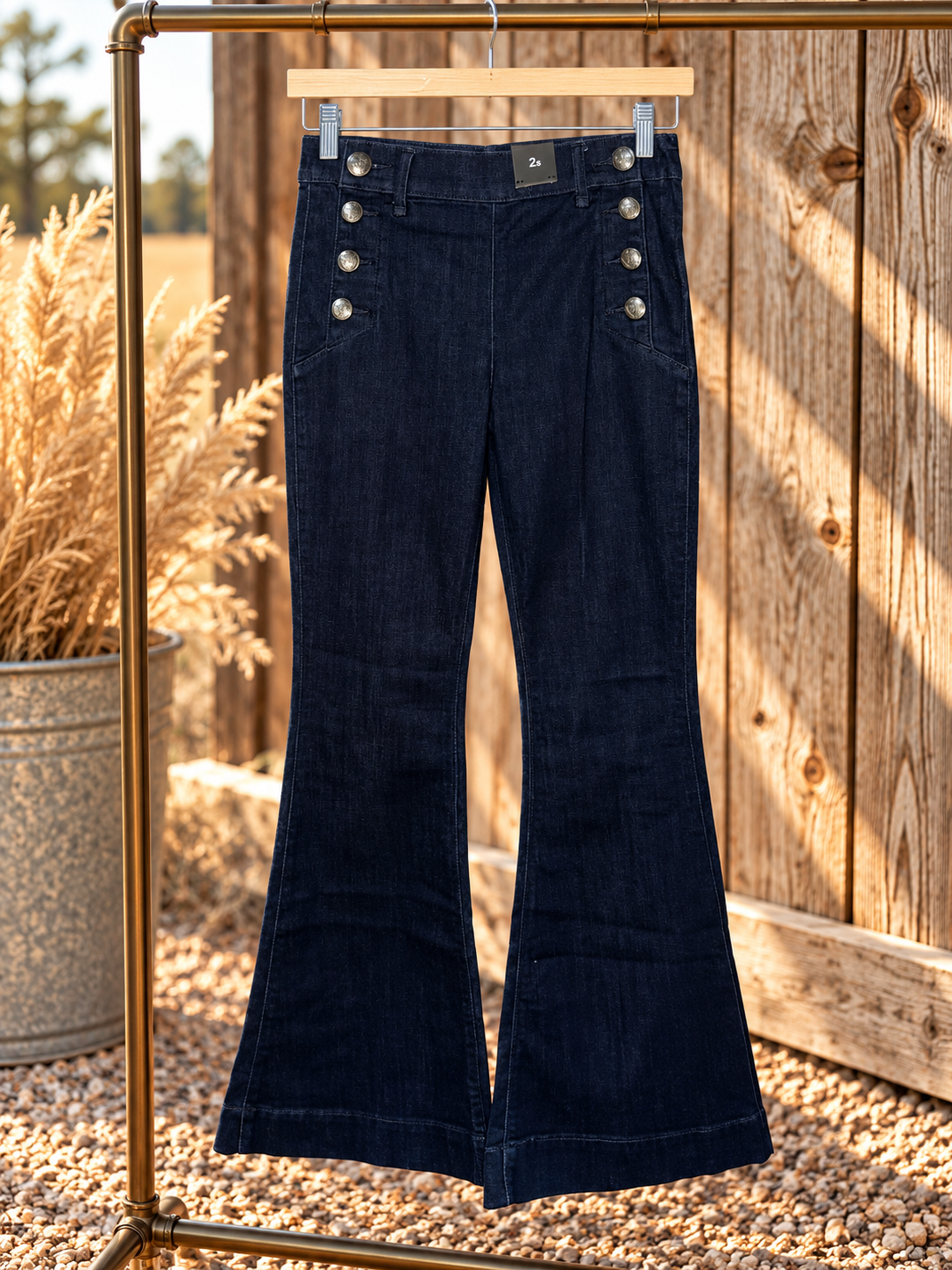 Silver Lining Button Detail Trouser Flare Jeans