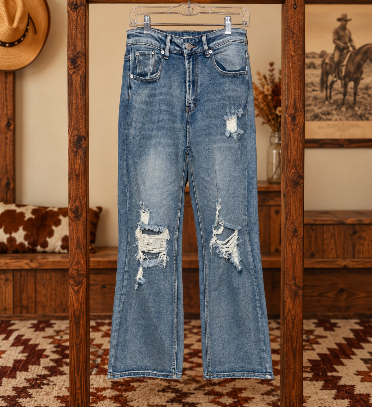 High Rise Cropped Distressed Wide Leg Jeans – Light Wash