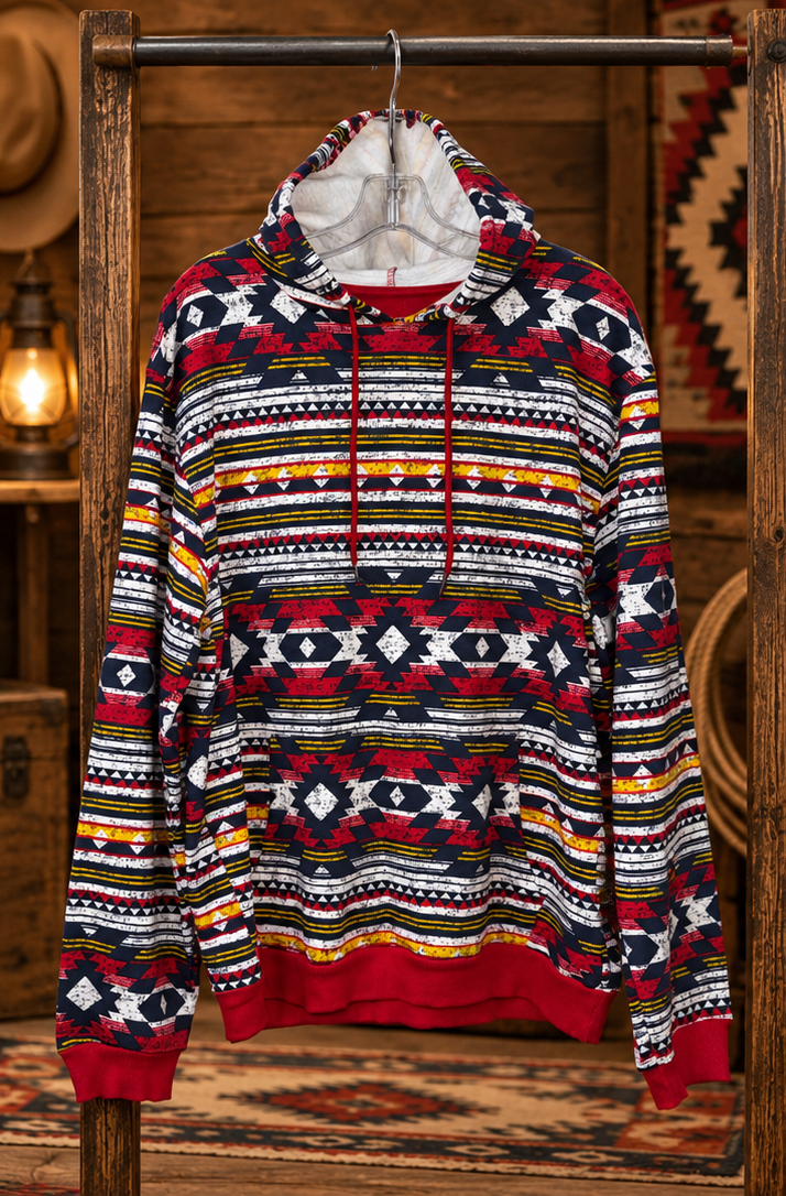 Red Mesa Southwestern Hoodie Pullover – Red Multi