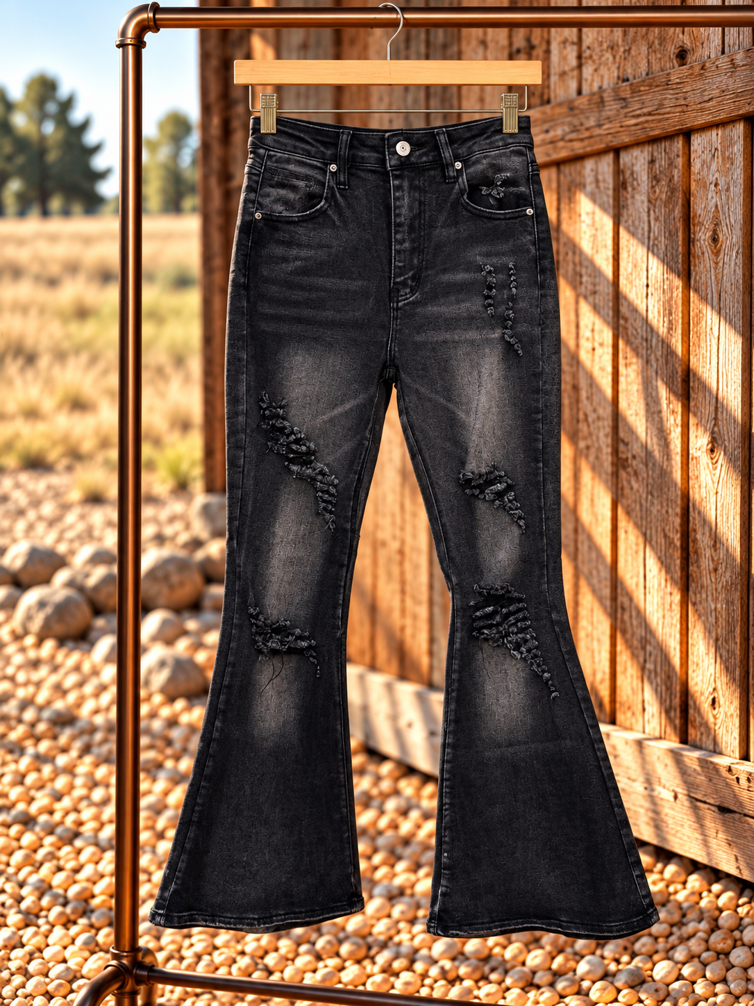 After Dark Distressed Flare Jeans – Acid Black