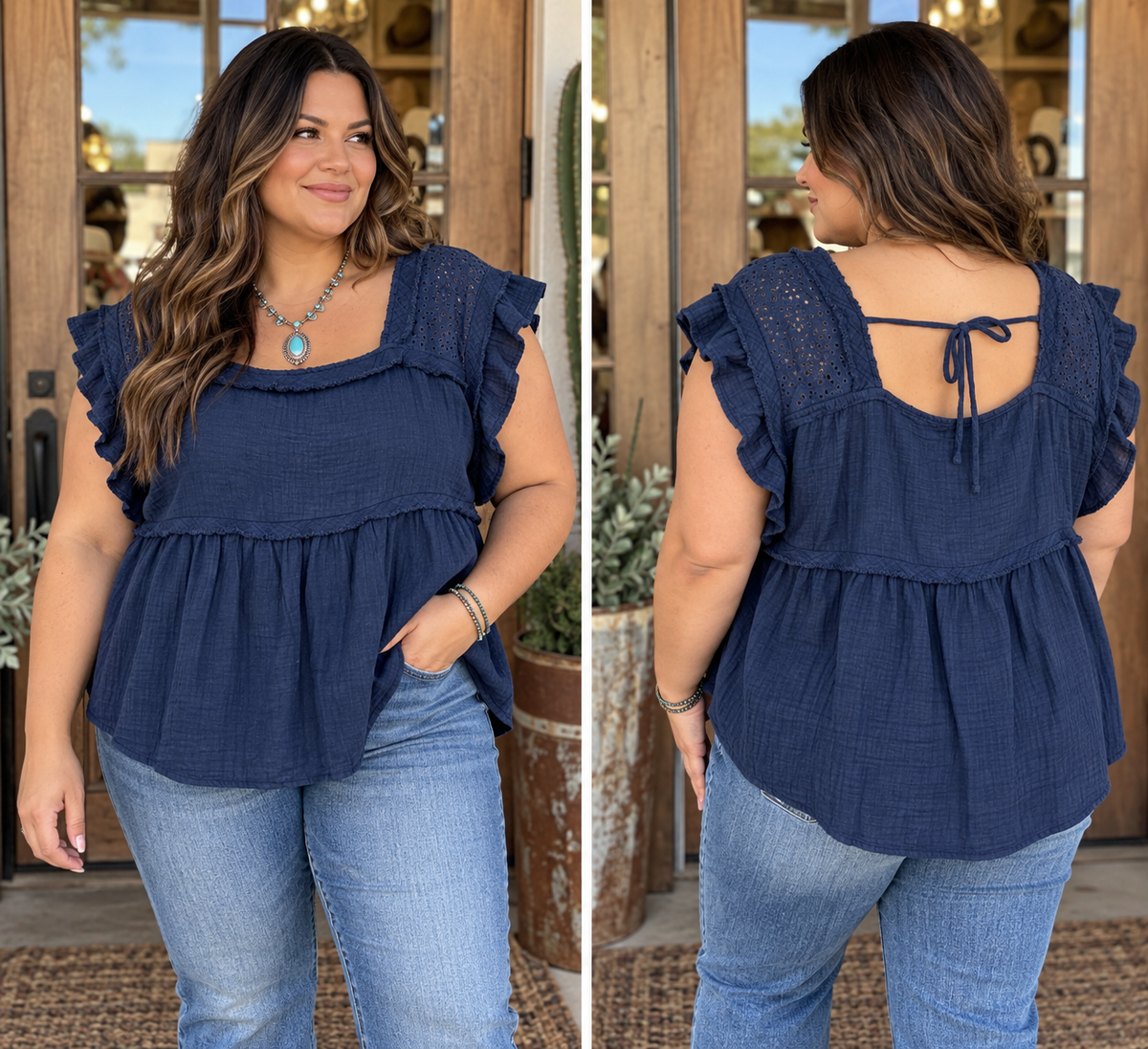 Something Blue Eyelet Top – Navy