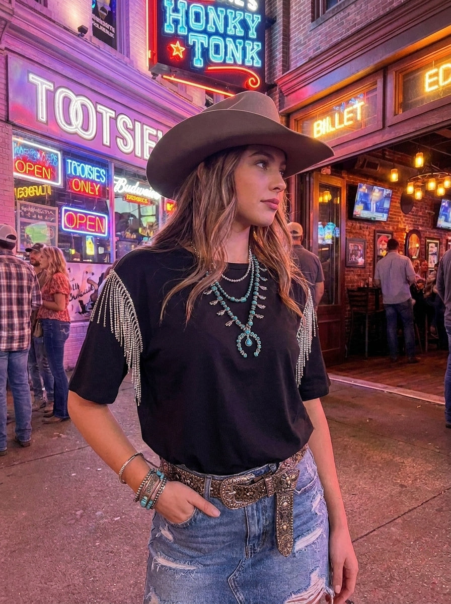 Rhinestone Fringe Top