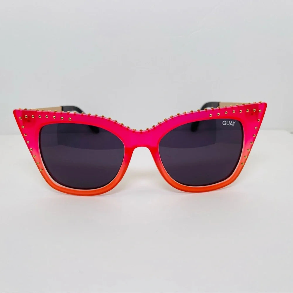 QUAY Harper Studded Matte Pink Coral Cat-Eye Sunglasses