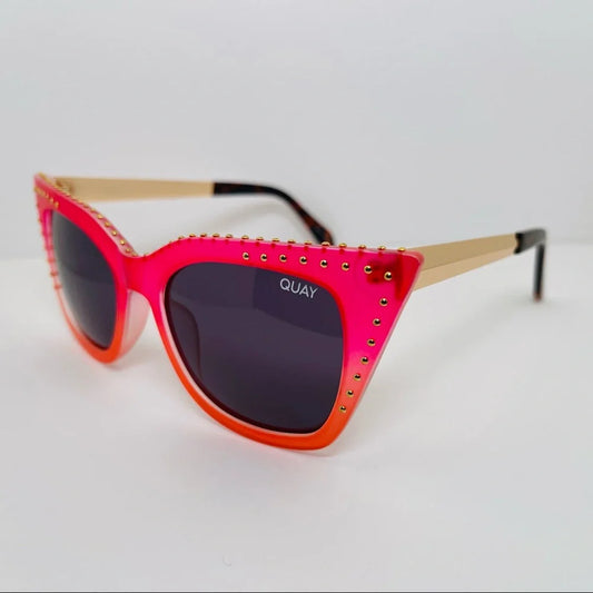 QUAY Harper Studded Matte Pink Coral Cat-Eye Sunglasses